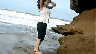 Sexy Farhana R gets wild on a public beach with a Desi hunk.